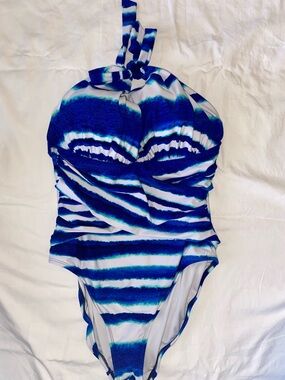 La Blanca Blue & White Striped One-Piece Swimsuit